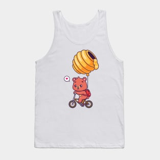 Cute Bear Riding Bicycle With Honeycomb Balloon Cartoon Tank Top